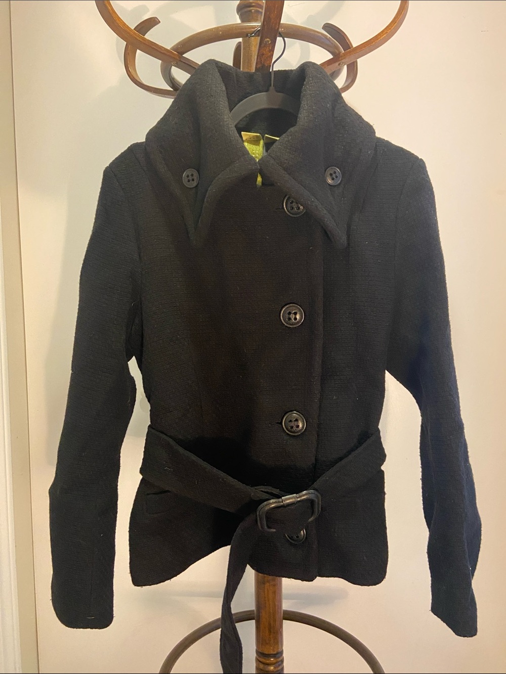 Soia & Kyo Black Belted Wool Short Pea Coat
